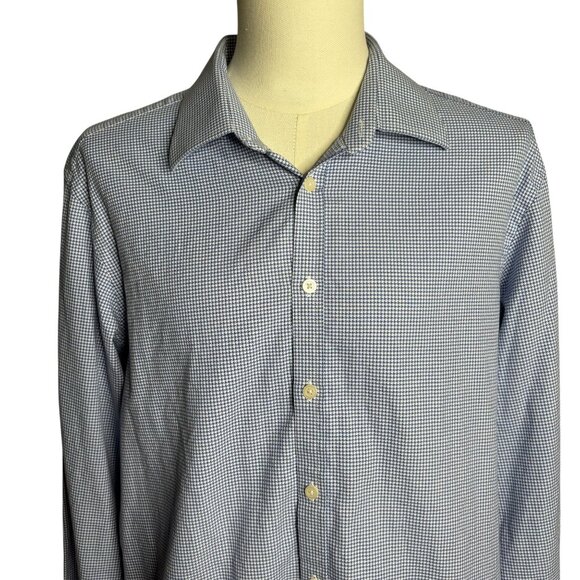 Charles Tyrwhitt Slim Fit Button Up Shirt 17.5 35 Blue Puppytooth Long Sleeves - Picture 2 of 7